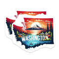 (2 Pack) Washington State Stickers - Scenic Landscape Stickers - Pacific Northwest Travel Decal - 5" On Longest Side - Sticks to Smooth Flat Surfaces - Made in USA - BMCS5557