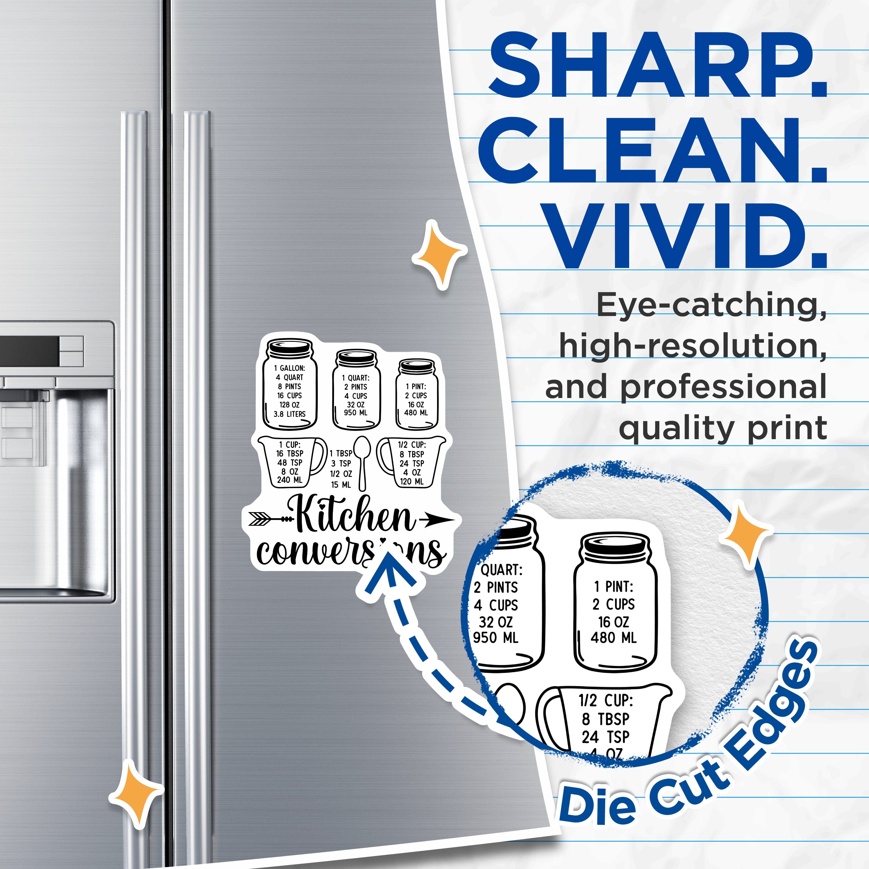 (2 Pack) Kitchen Conversions Magnets - Baking Measurement Chart - Cooking Guide Fridge Decor - 5 Inches On Longest Side - Thick Durable Magnet - Made in USA - MAG37373