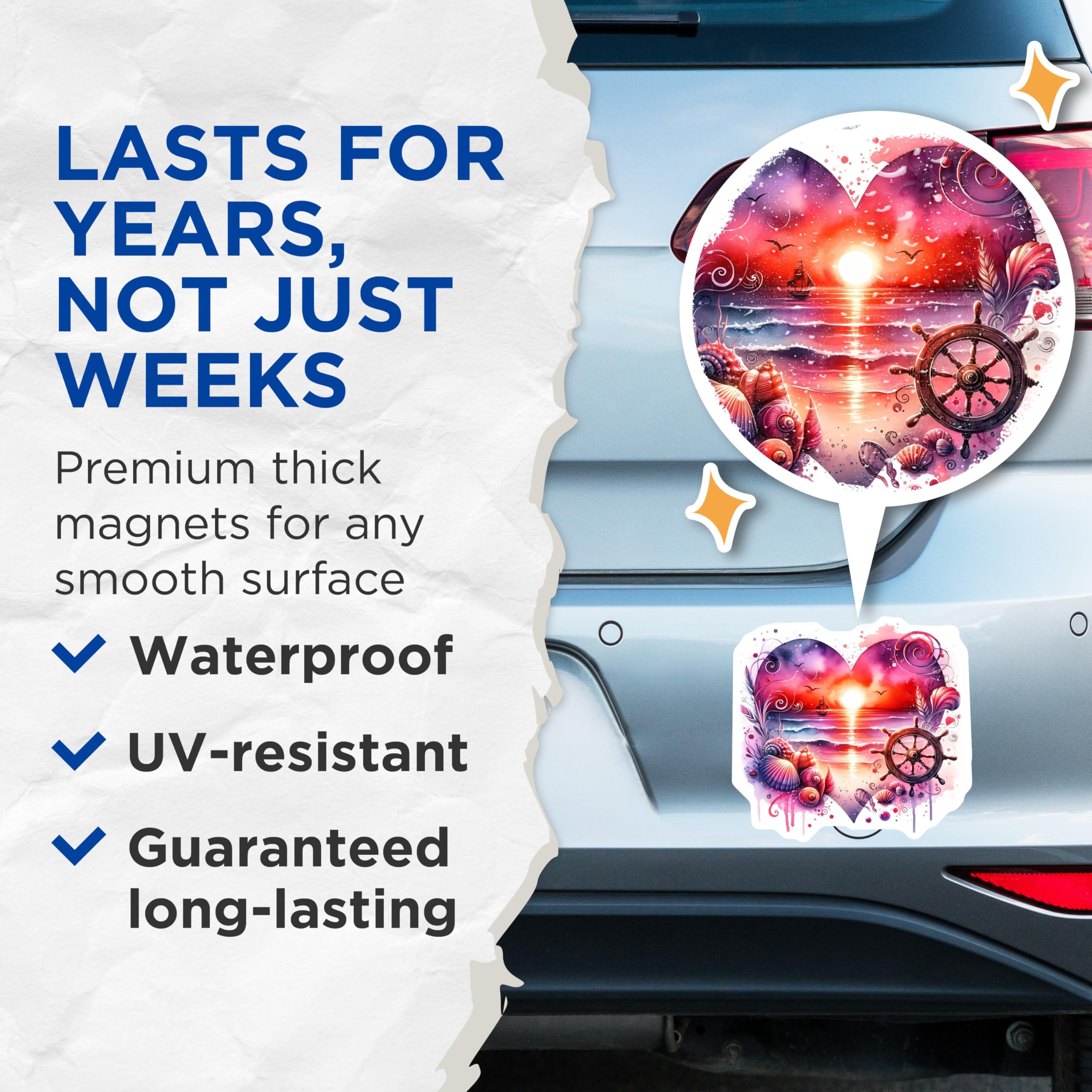 (2 Pack) Sunset Ocean Magnets - Sailing Boat Nautical Decor - Beach Scenery Art - 5" On Longest Side - Premium Magnet - for Cars, Refrigerators, Toolboxes, Lockers - Made in USA - MAG14315