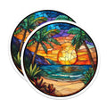 (2 Pack) Tropical Sunset Magnets - Stained Glass Beach Decor - Palm Tree Ocean View Fridge Art - 5 Inches On Longest Side - Thick Durable Magnet - Made in USA - MAG29454