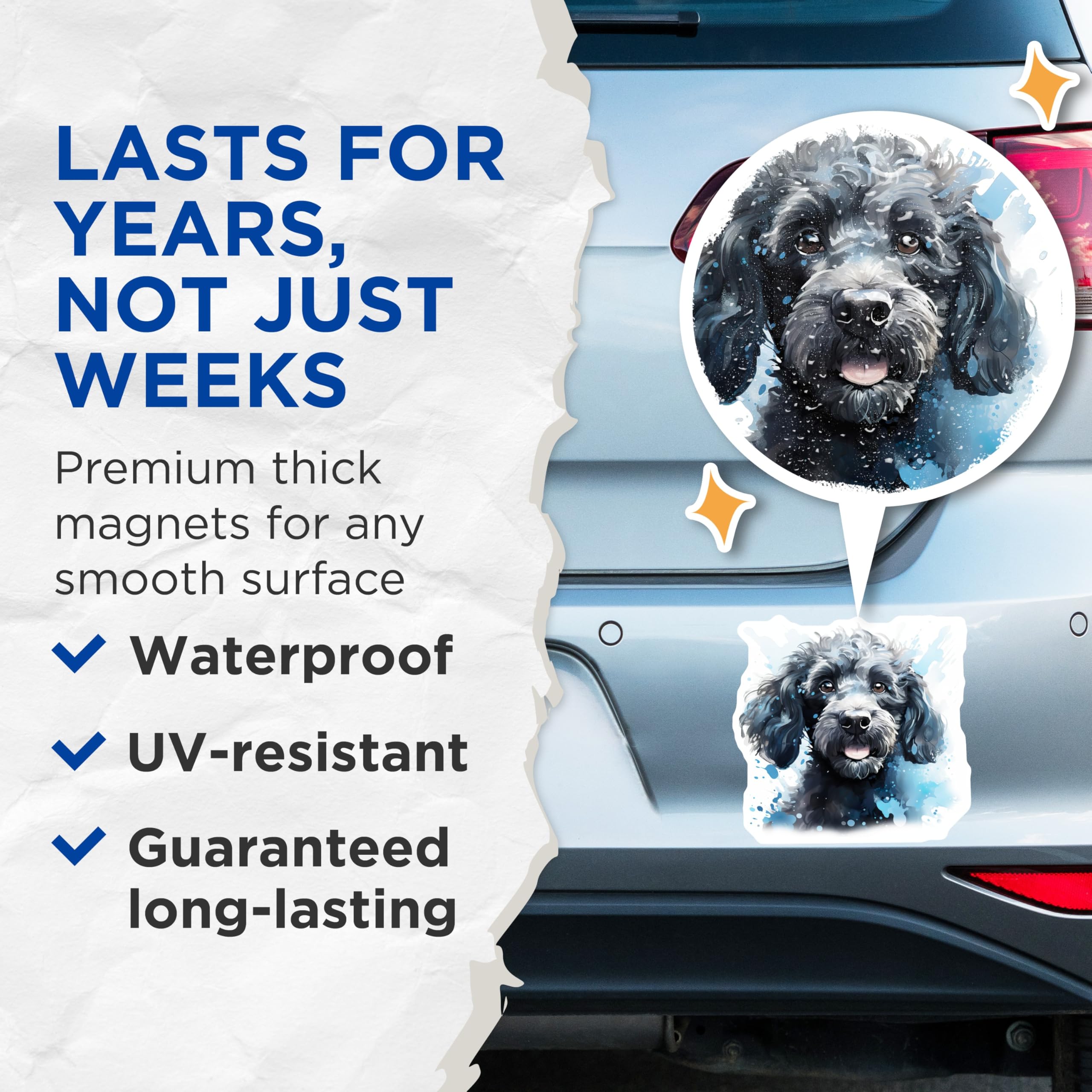 (2 Pack) Black Curly Dog Magnets - Watercolor Pet Art - Dog Lover Fridge Accessory - 5 Inches On Longest Side - Thick Durable Magnet - Made in USA - MAG28964