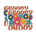 (2 Pack) Groovy Daddy Stickers - Retro Flower Power - Vintage 70s Vibes - 5" On Longest Side - Sticks to Smooth Flat Surfaces - Made in USA - BMCS7478