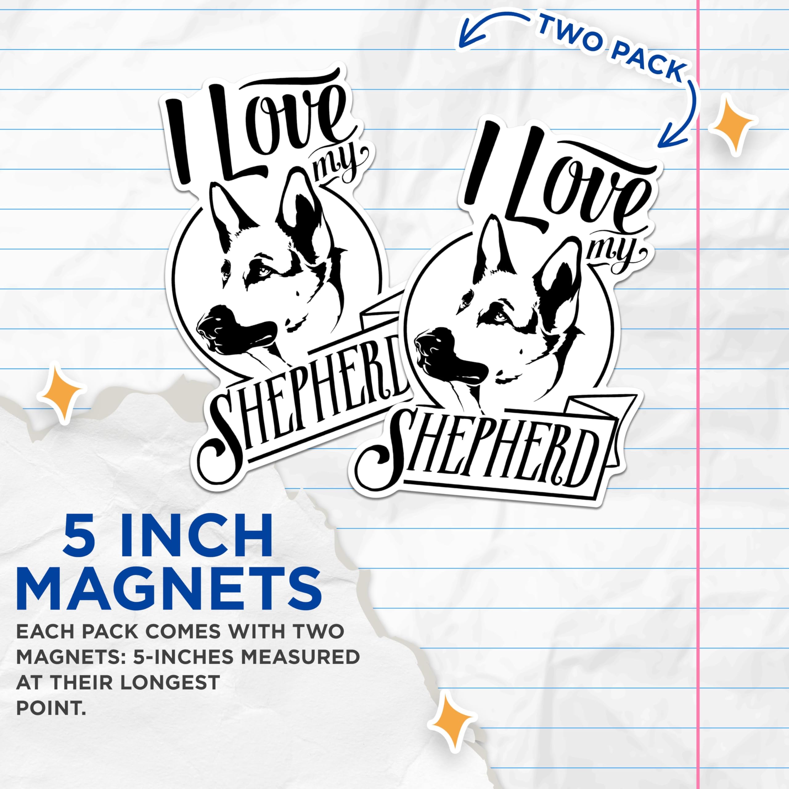 (2 Pack) I Love My Shepherd Magnets - German Shepherd Dog Magnets - Dog Lover Car Magnets- 5" On Longest Side - for Fridges, Toolboxes, Cars - Made in USA - MAG2970