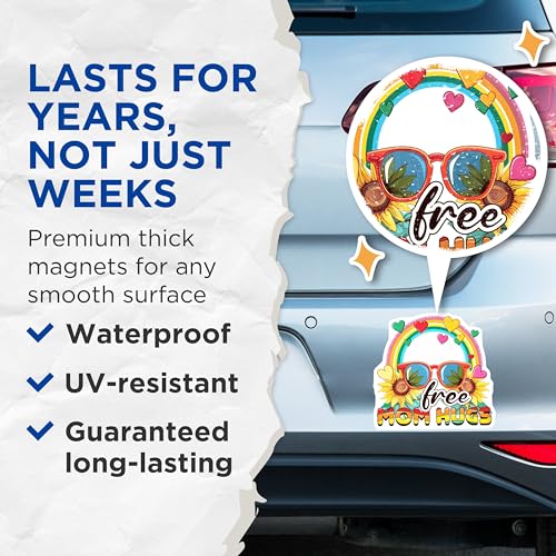(2 Pack) Free Mom Hugs Magnets Magnets - Rainbow Design - Sunflower Hearts Decor - 5" On Longest Side - Made in USA - Sticks to Refrigerators & Metal Surfaces - MAG9198
