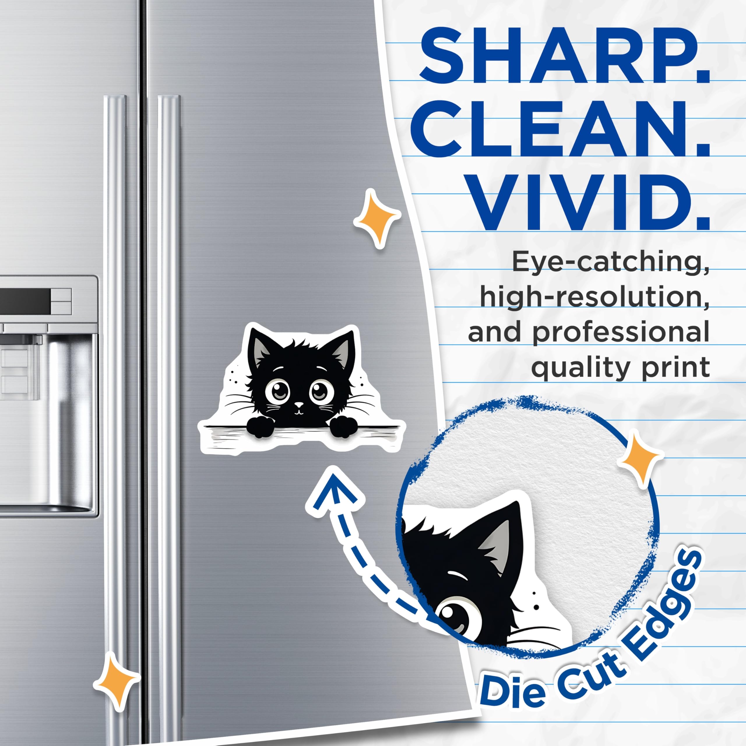 (2 Pack) Black Cat Magnets - Cute Kitten Fridge Decor - Cartoon Animal Cat Lover Gifts - 5" On Longest Side - Premium Magnet - for Cars, Refrigerators, Toolboxes, Lockers - Made in USA - MAG14801