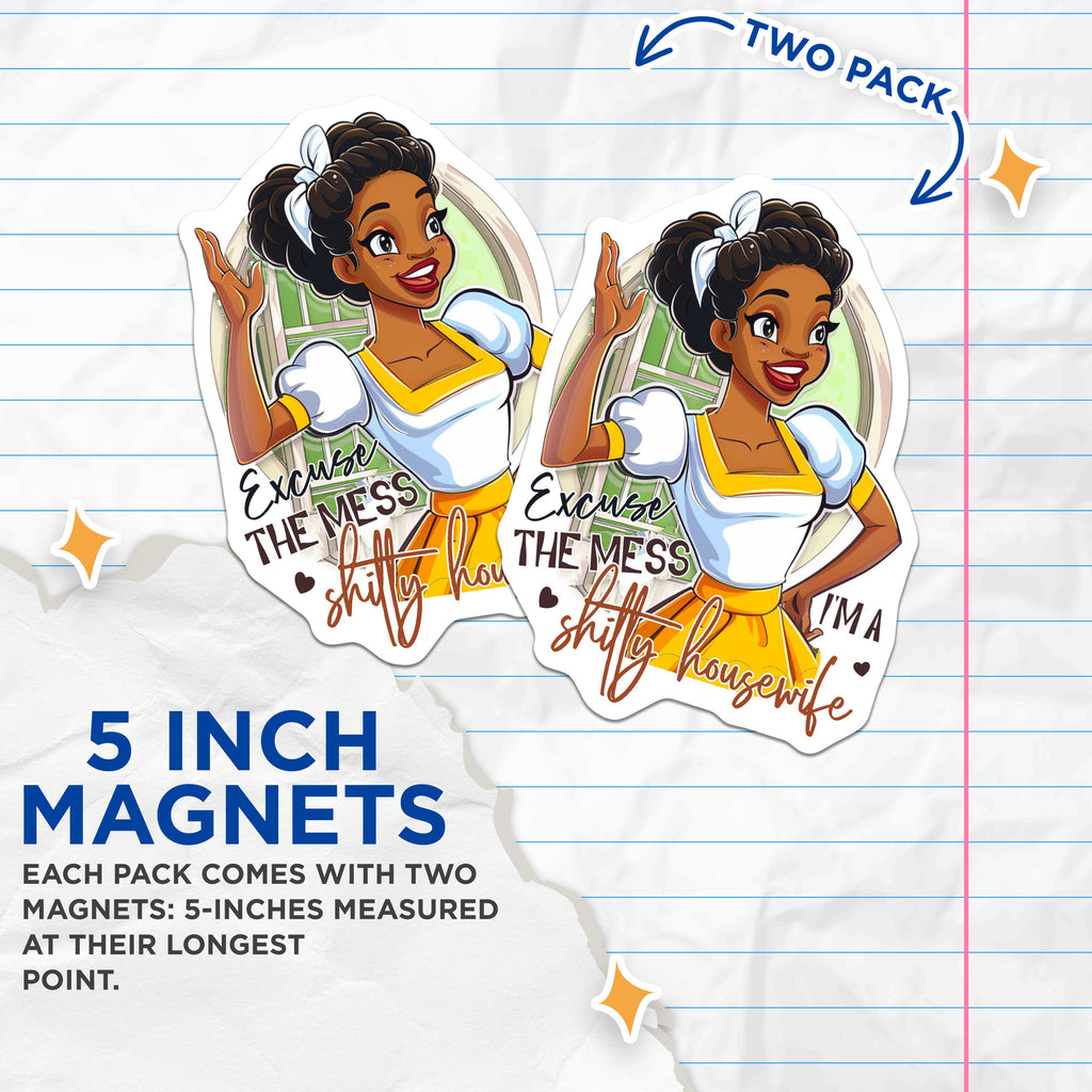 (2 Pack) Shifty Housewife Magnets - Funny Mom Life Humor - Sarcastic Woman Quote - Busy Home Manager - 5 Inches On Longest Side - Thick Durable Magnet - Made in USA - MAG39526
