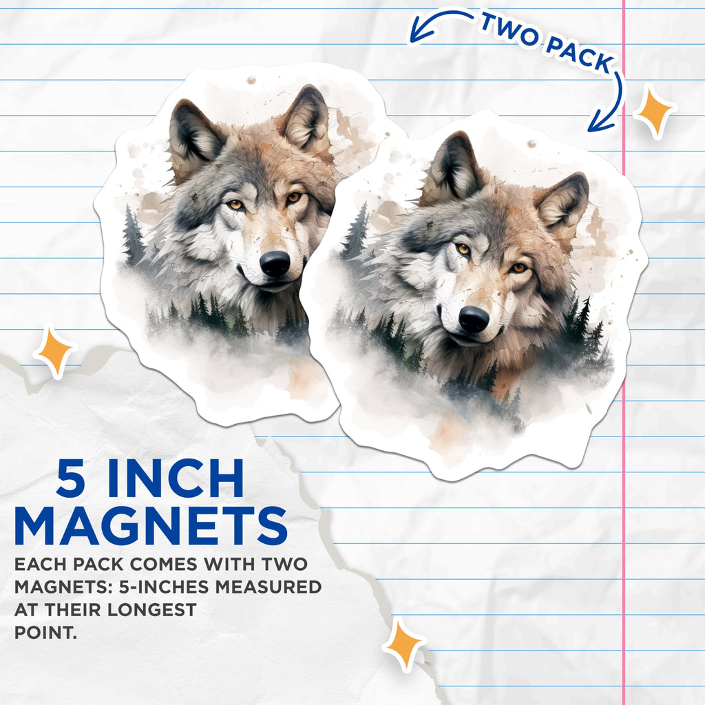 (2 Pack) Wolf Art Magnets - Nature Inspired - Animal Lover's Ative Magnets - 5" On Longest Side - for Cars, Fridges, Toolboxes - Made in USA - MAG3804