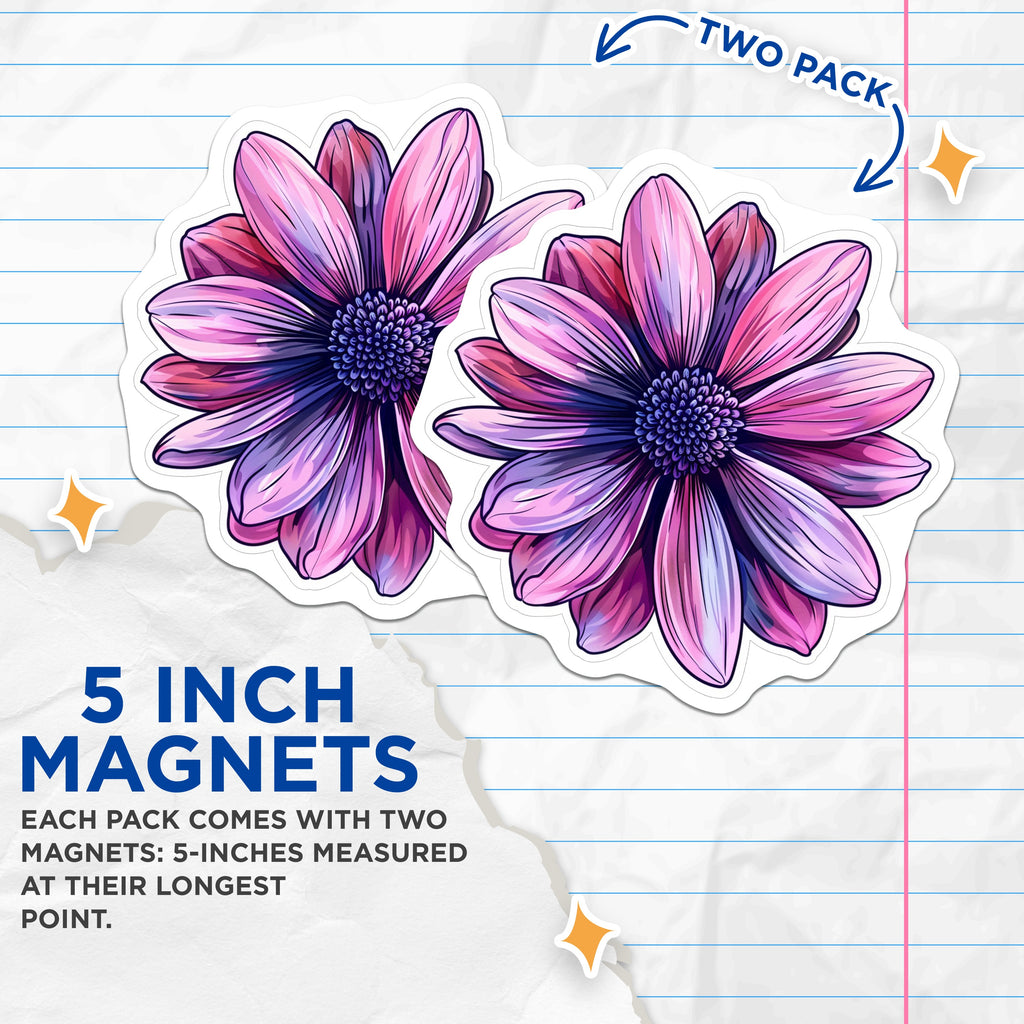 (2 Pack) Vibrant Flower Magnets - Botanical Floral Fridge Decor - Aesthetic Kitchen Locker Magnets - 5 Inches On Longest Side - Thick Durable Magnet - Made in USA - MAG38266
