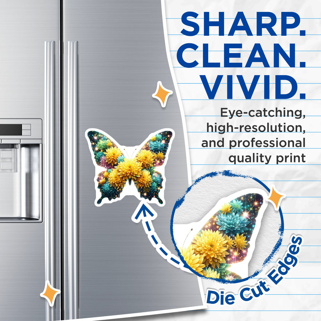(2 Pack) Floral Butterfly Magnets - Cosmic Starry Design - Whimsical Fridge Locker Decor - 5 Inches On Longest Side - Thick Durable Magnet - Made in USA - MAG39222