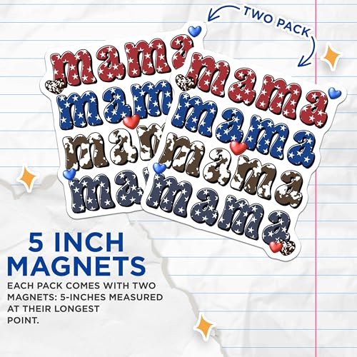 (2 Pack) Mama Magnets - Patriotic Stars - American Flag Design - 5" On Longest Side - for Cars, Fridges, Toolboxes - Made in USA - MAG7440