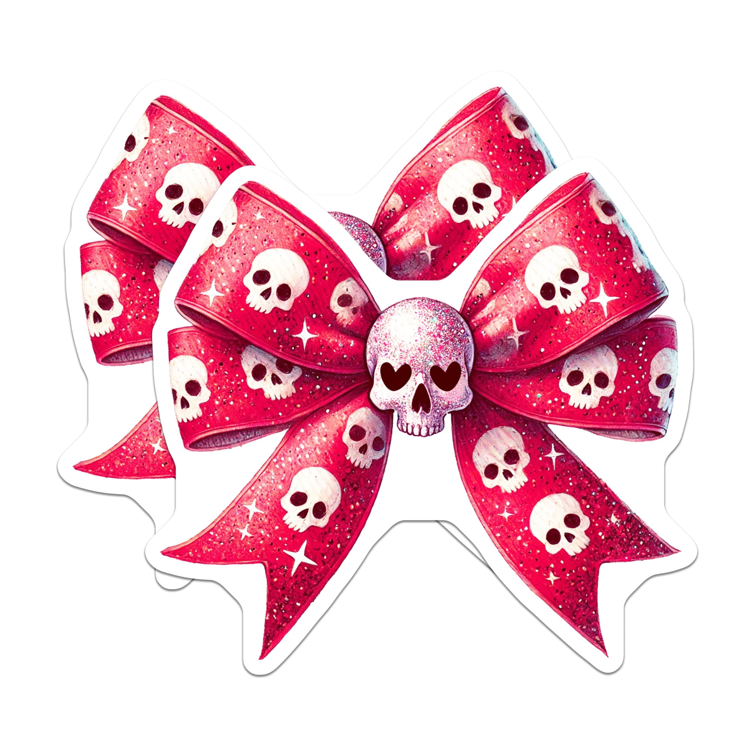 (2 Pack) Skull Bow Magnets - Pink Skull Decor Magnets - Glittery Skull Bow Fridge Magnets - 5" On Longest Side - for Cars, Refrigerators, Toolboxes, Lockers - Made in USA MAG3564