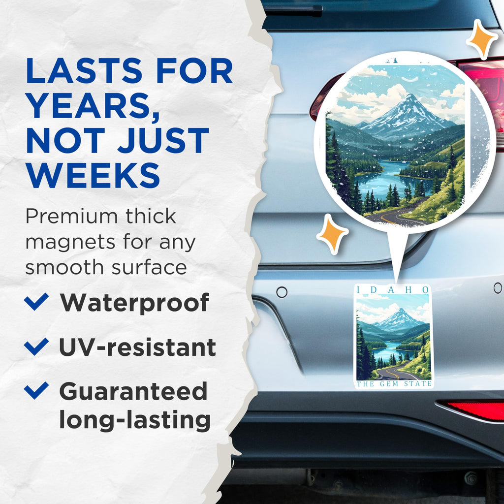 (2 Pack) Idaho Magnets - The Gem State Decor - Rocky Mountain Fridge Magnet - 5" On Longest Side - Premium Magnet - for Cars, Refrigerators, Toolboxes, Lockers - Made in USA - MAG17382