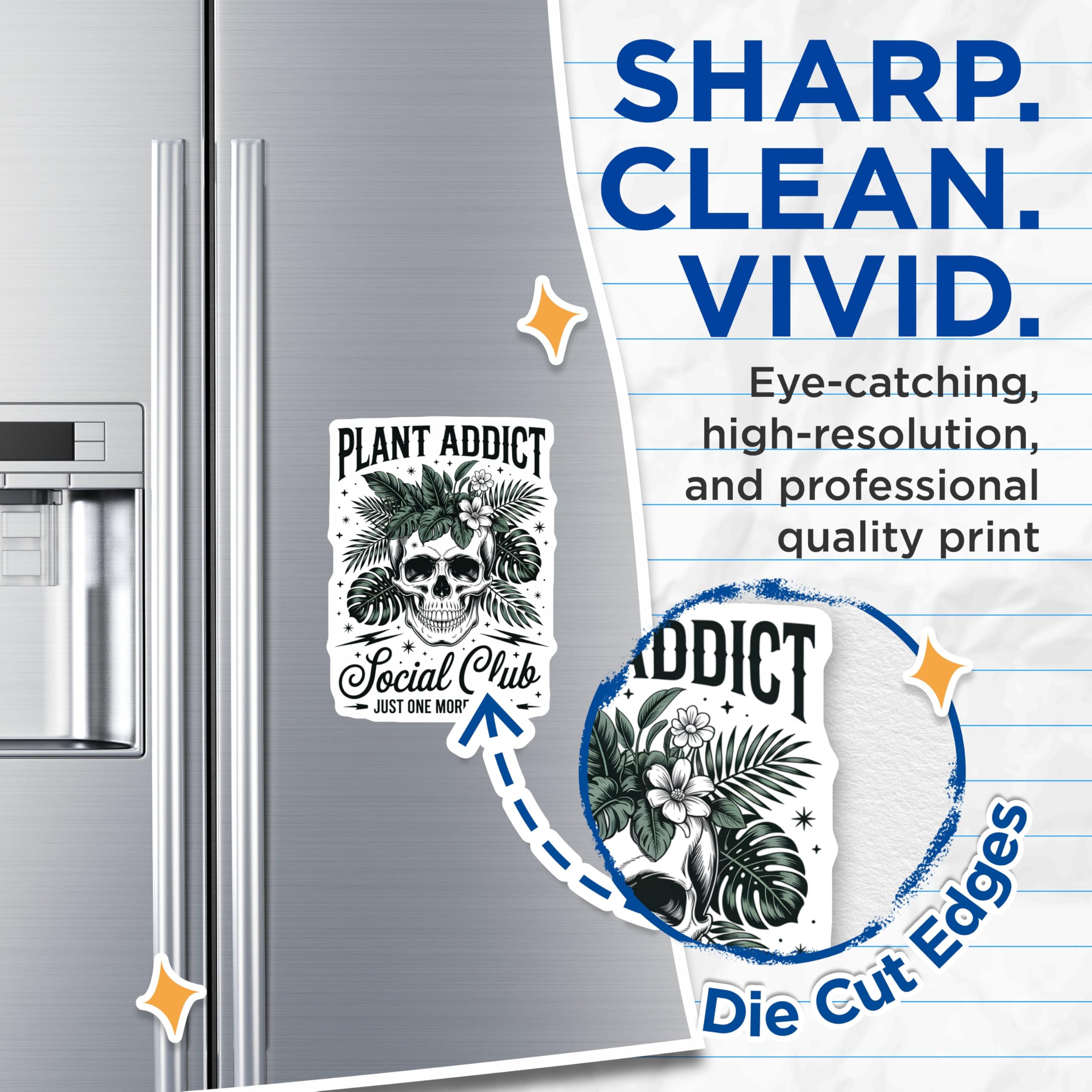 (2 Pack) Plant Addict Magnets - Botanical Skull Design - Houseplant Lover Decor - Funny Gardener Fridge Locker Art - 5 Inches On Longest Side - Thick Durable Magnet - Made in USA - MAG20812