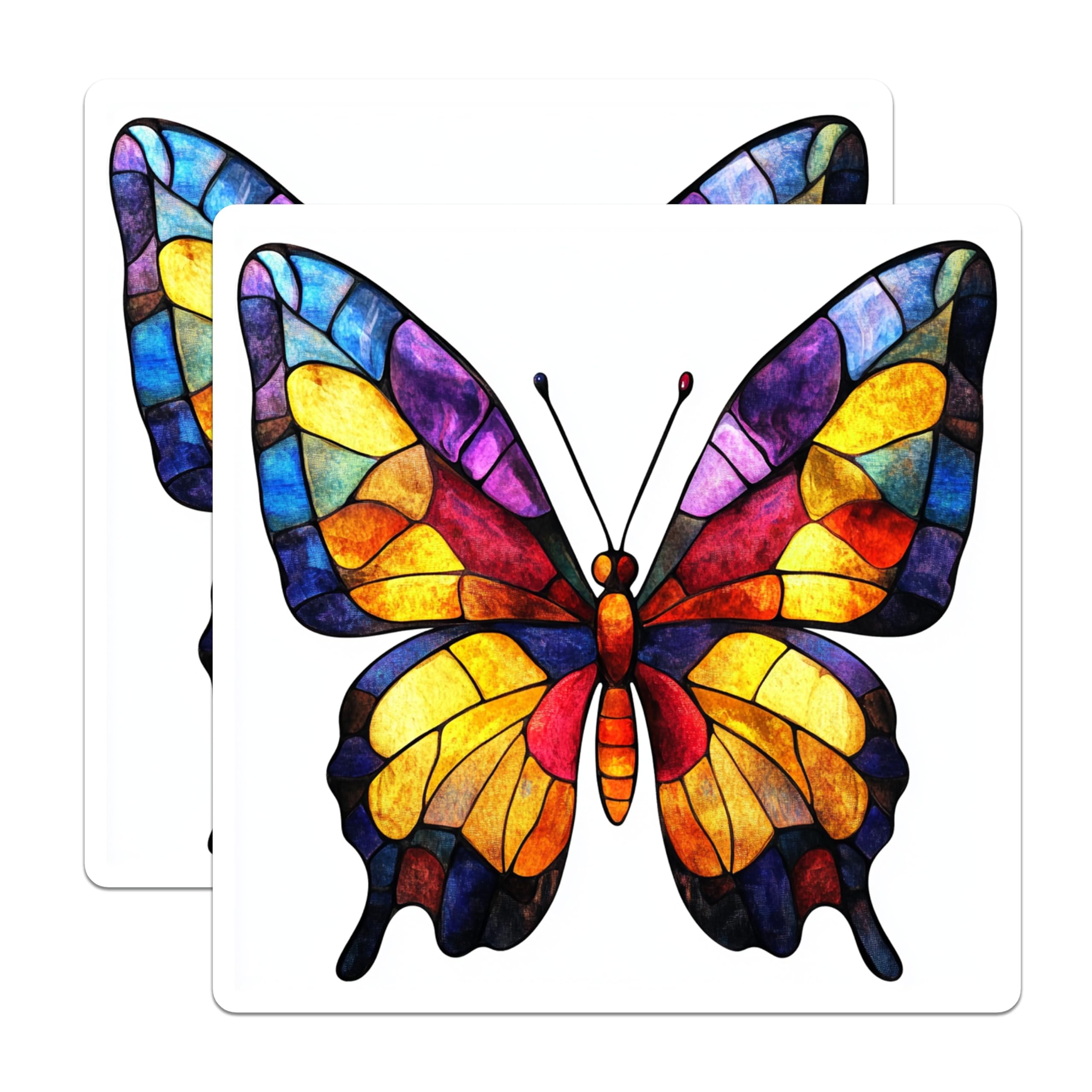 (2 Pack) Stained Glass Butterfly Magnets - Colorful Fridge Decor - Nature Lover Aesthetic - 5 Inches On Longest Side - Thick Durable Magnet - Made in USA - MAG25494