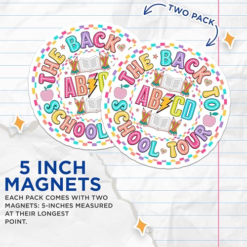 (2 Pack) Back to School Tour Magnets Magnets - ABCD Decor - Teacher Supplies - 5" On Longest Side - Made in USA - Sticks to Refrigerators & Metal Surfaces - MAG9119