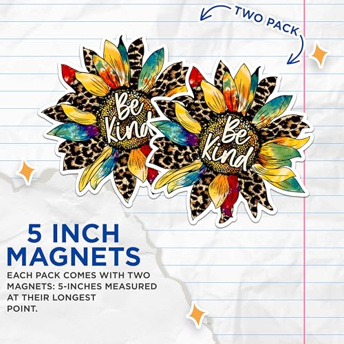(2 Packs) Be Kind Sunflower Magnets - Positive Inspiring Motivating Magnets - 5 Inches On Longest Side - Premium Magnet - for Fridges, Toolboxes, Cars - Made in USA - MAG2506