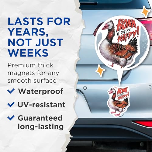 (2 Pack) Honk If You're Happy Magnets - Funny Goose Ative Magnets - Animal Quote Magnets for Home Office - 5" On Longest Side - for Cars, Fridges, Toolboxes - Made in USA - MAG4076