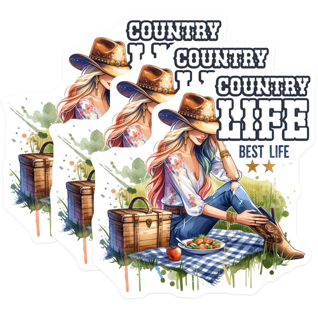 (3 Pack) Country Life Decals - Cowgirl Best Life - Picnic Laptop Decal- 3 Inches On Longest Side - Easy Peel & Apply - Made in USA - 3MCS5386
