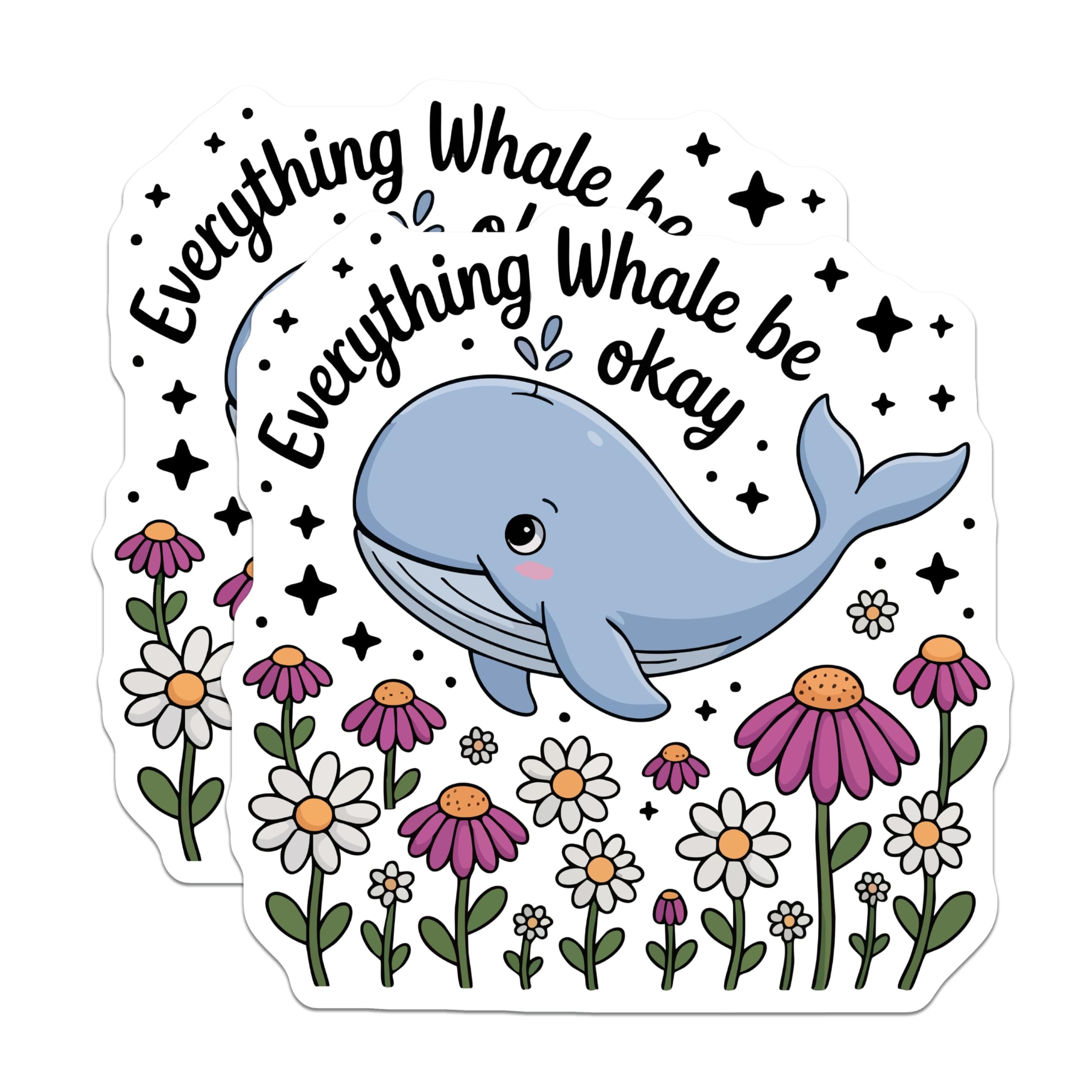 (2 Pack) Whale Magnets - Everything Whale Be Okay - Inspirational Ocean Animal Decor - 5 Inches On Longest Side - Thick Durable Magnet - Made in USA - MAG23229