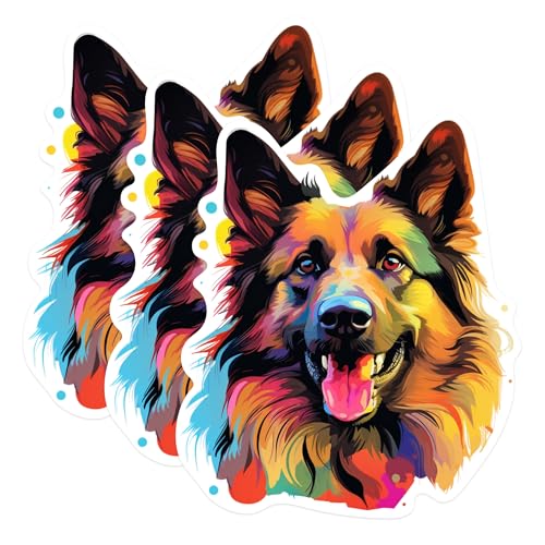 (3 Pack) German Shepherd Decals - Colorful Dog - Laptop Decals - 3 Inches On Longest Side - Easy Peel & Apply - Made in USA - 3MCS0649