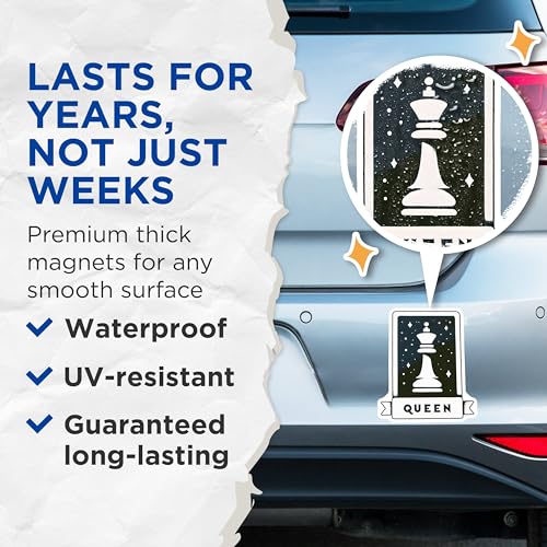 (2 Pack) Queen Chess Piece Magnets - Chess Board Magnets - Unique Game Piece Decor Magnets - 5" On Longest Side - for Cars, Refrigerators, Toolboxes, Lockers - Made in USA BMCS3190