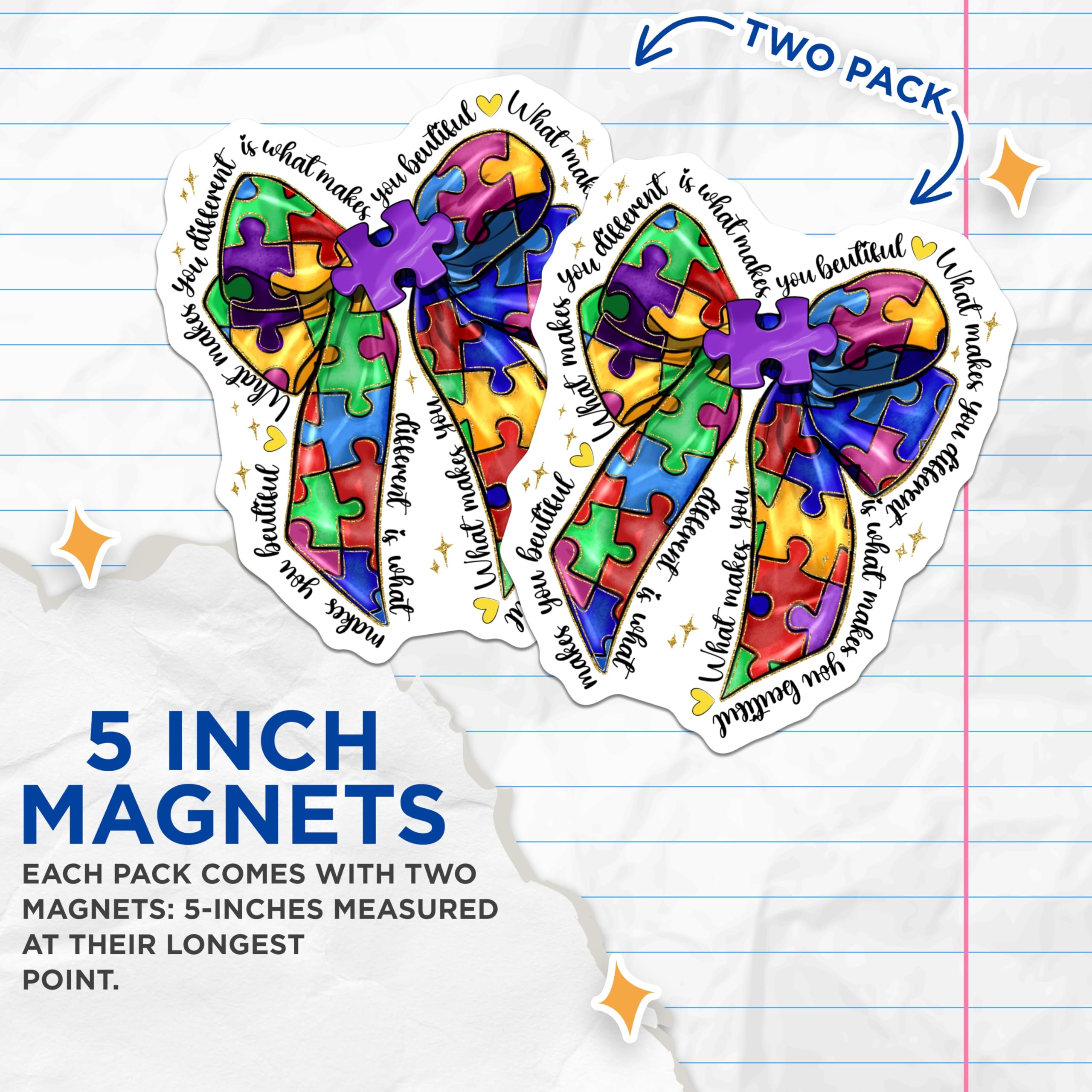 (2 Pack) Autism Awareness Magnets - Neurodiversity Acceptance - Inspirational Quote Decor - Special Ed Teacher Support - 5 Inches On Longest Side - Thick Durable Magnet - Made in USA - MAG30713