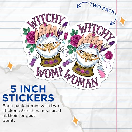 (2 Pack) Witchy Woman Stickers - Witch Stickers - Mystical Stickers - Digital Art Stickers - 5" On Longest Side - Sticks to Smooth Flat Surfaces - Made in USA - BMCS6618