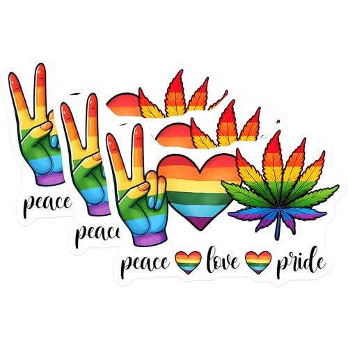 (3 Pack) Peace Love Pride Decals - Rainbow LGBT Decals - Equality Love Stickers - 3 Inches On Longest Side - Easy Peel & Apply - Made in USA - 3MCS7046