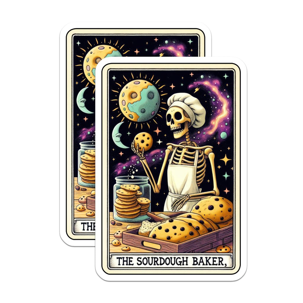 (2 Pack) Skeleton Baking Stickers - Bread Baker Stickers - Space Chef Stickers - 5" On Longest Side - Sticks to Smooth Flat Surfaces - Made in USA - BMCS5502