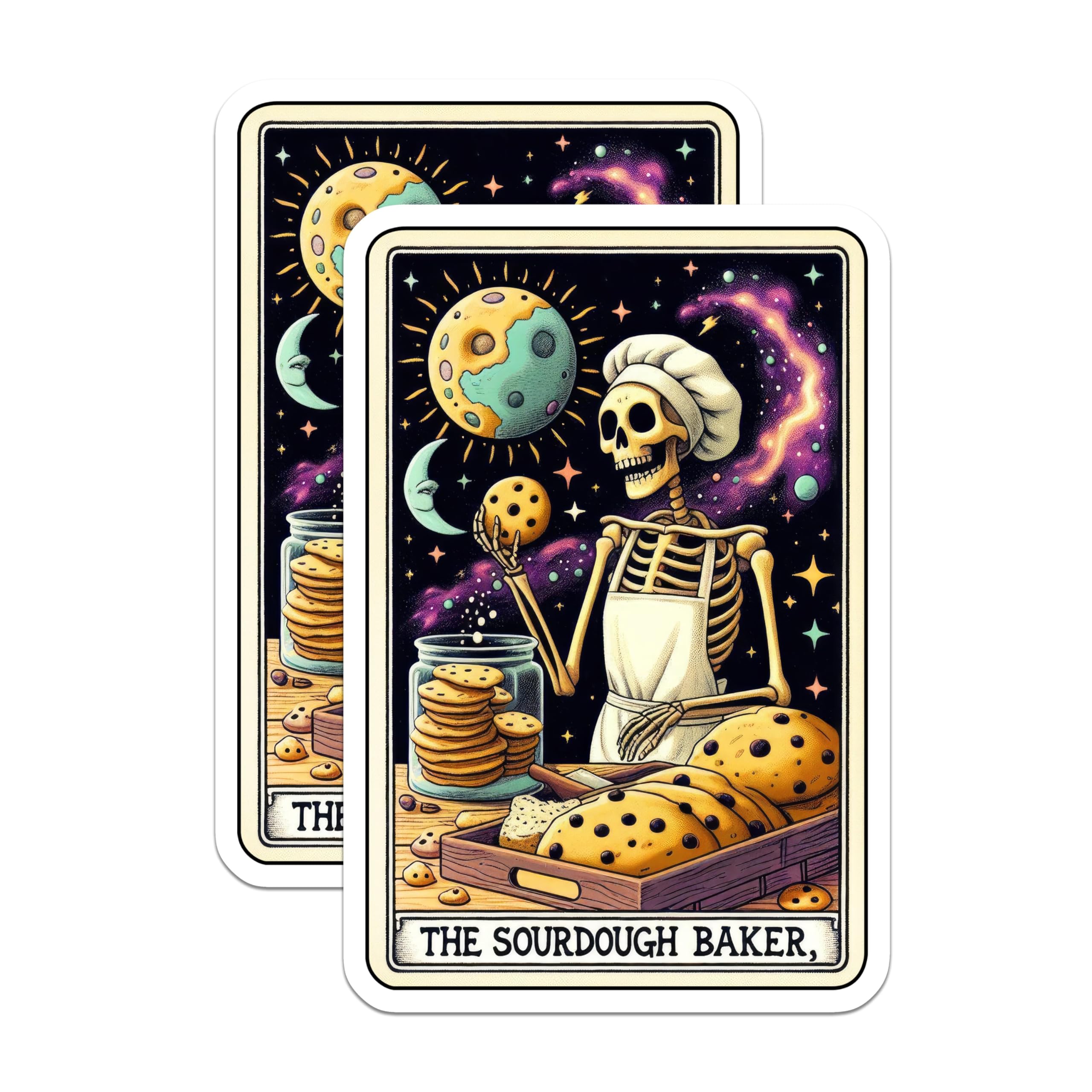 (2 Pack) Skeleton Baking Stickers - Bread Baker Stickers - Space Chef Stickers - 5" On Longest Side - Sticks to Smooth Flat Surfaces - Made in USA - BMCS5502