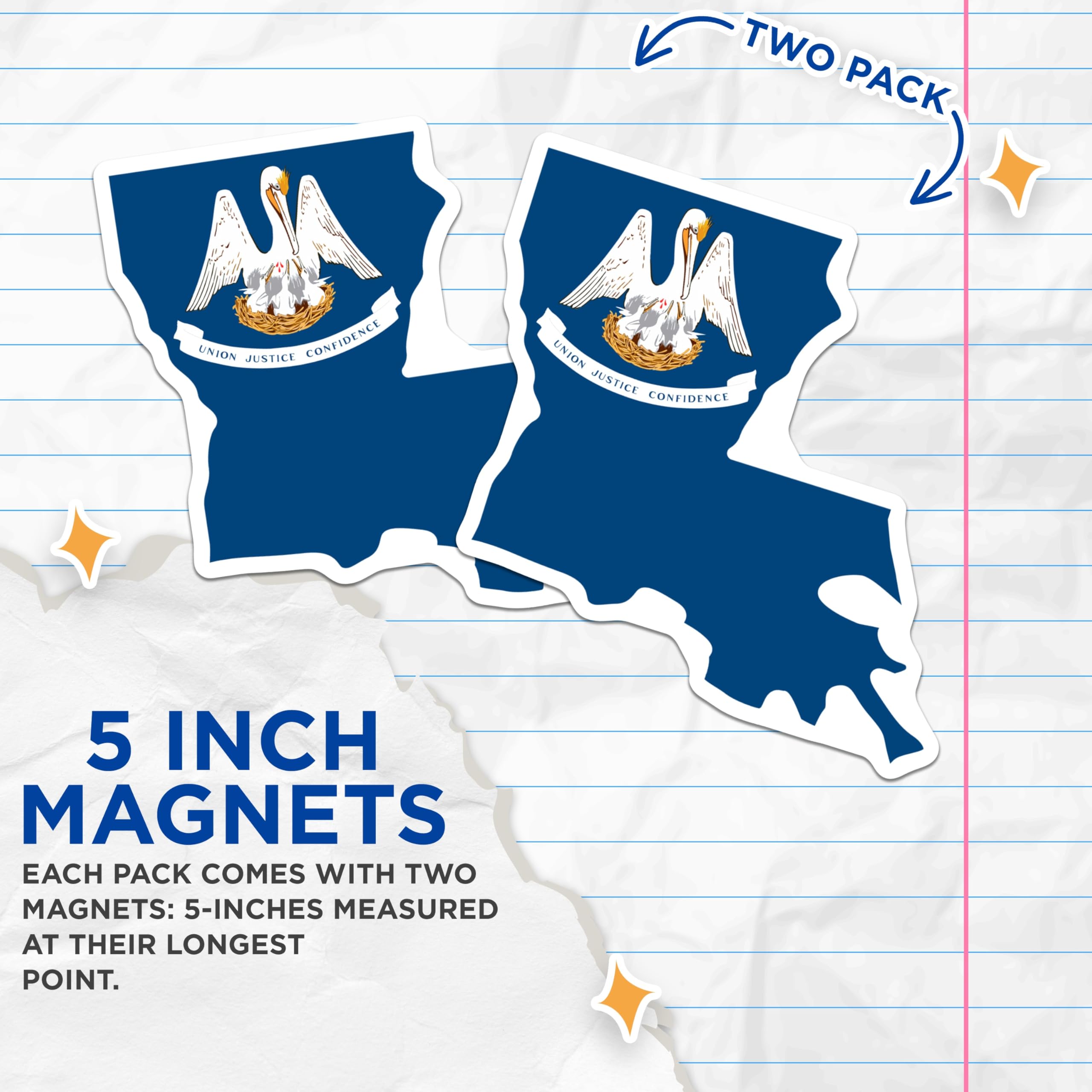 (2 Pack) Louisiana State Flag Magnets - Pelican State Pride - Union Justice Confidence Motto - Southern State Decor - 5 Inches On Longest Side - Thick Durable Magnet - Made in USA - MAG21811