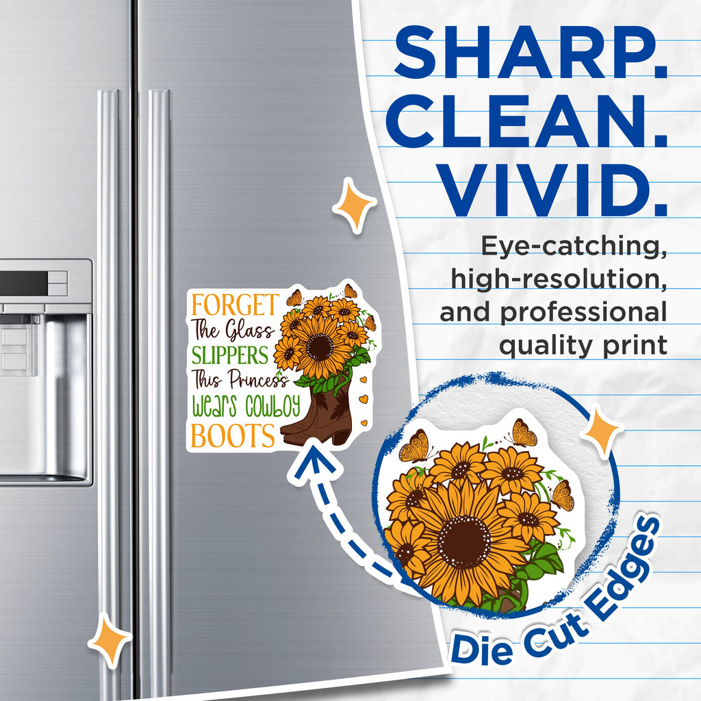 (2 Pack) Princess Cowboy Boots Magnets - Country Girl Sunflower Decor - Empowering Quote Refrigerator Magnet - 5 Inches On Longest Side - Thick Durable Magnet - Made in USA - MAG38875
