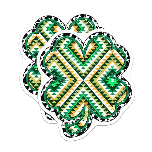 (2 Pack) Shamrock Tribal Pattern Stickers - Four Leaf Clover - St Patrick's Day Decor - 5" On Longest Side - Sticks to Smooth Flat Surfaces - Made in USA - BMCS9850