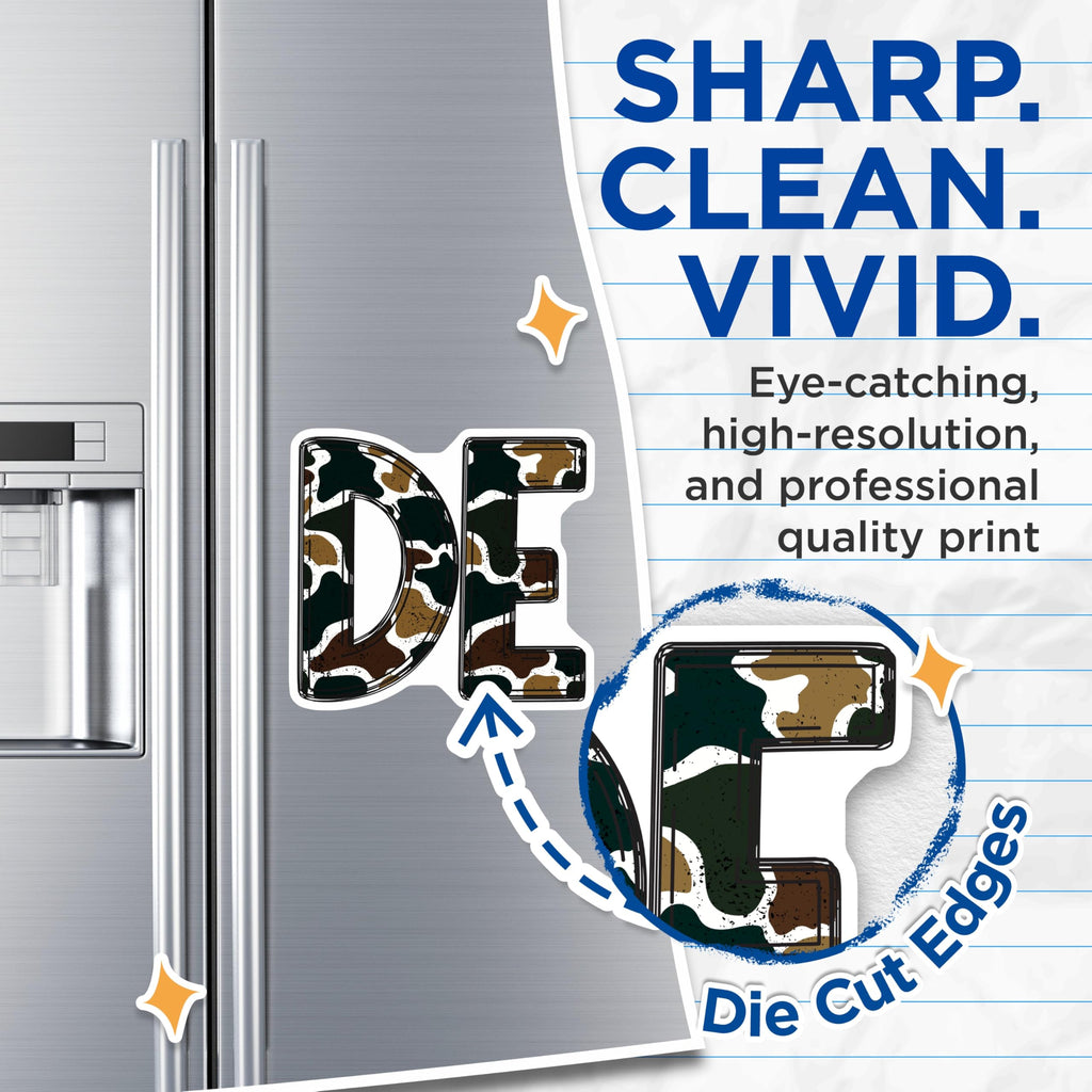 (2 Pack) Abstract Camo DE Magnets - Initial Letter Decor - Personalized Alphabet Refrigerator - 5 Inches On Longest Side - Thick Durable Magnet - Made in USA - MAG22741