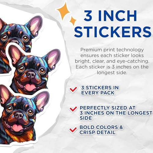 (3 Pack) French Bulldog Decals - Cute Dog Stickers - Laptop Decals - 3 Inches On Longest Side - Easy Peel & Apply - Made in USA - 3MCS2724