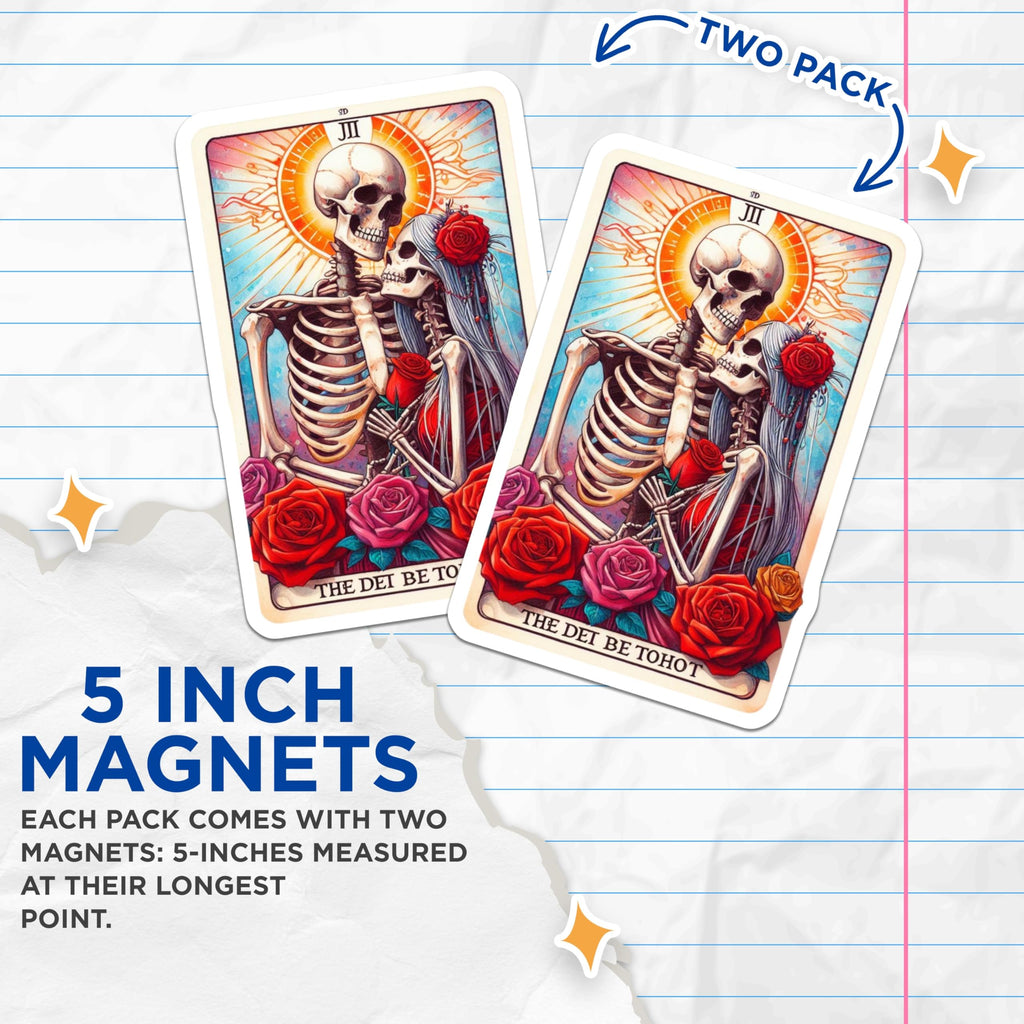 (2 Pack) Skeleton Couple Magnets - Gothic Romantic Embrace Art - Everlasting Love Tarot Inspired Decor for Refrigerator - 5 Inches On Longest Side - Thick Durable Magnet - Made in USA - MAG20521