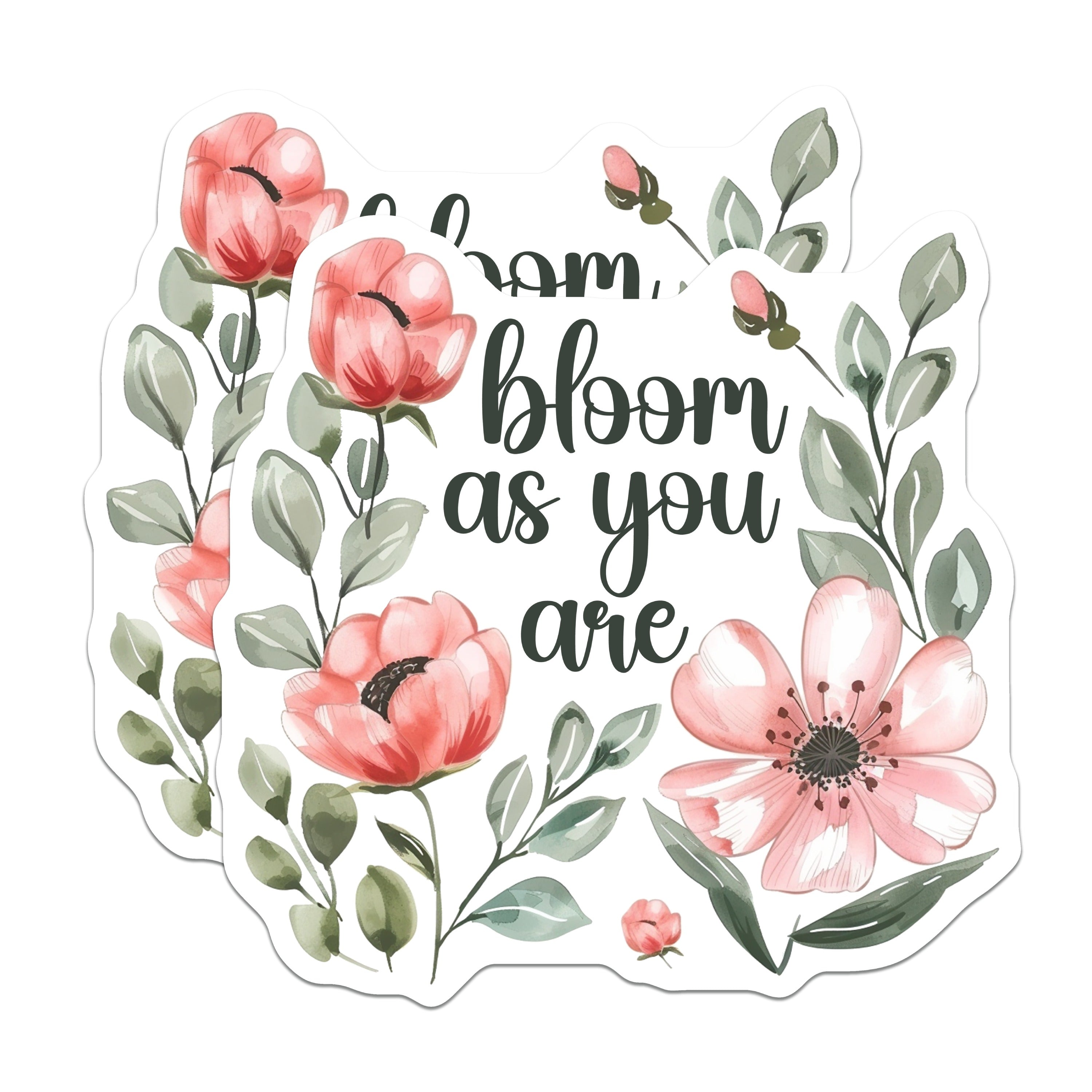 (2 Pack) Bloom As You are Magnets - Positive Affirmation Decor - Watercolor Flower Art - 5 Inches On Longest Side - Thick Durable Magnet - Made in USA - MAG38575