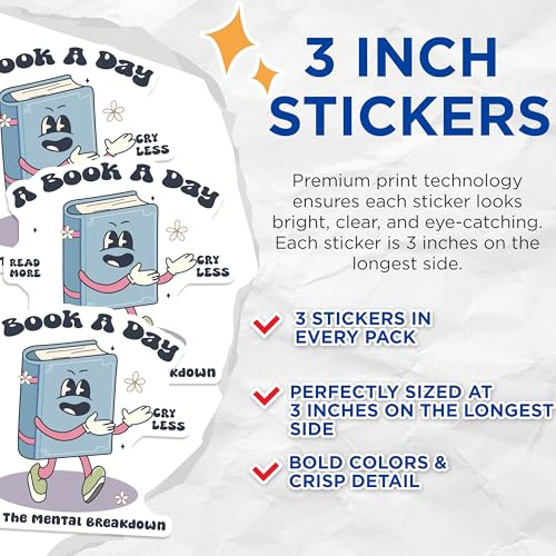 (3 Pack) Reading Book Decals - Book Lover Gift - Funny Bookish Decal - 3 Inches On Longest Side - Easy Peel & Apply - Made in USA - 3MCS4654
