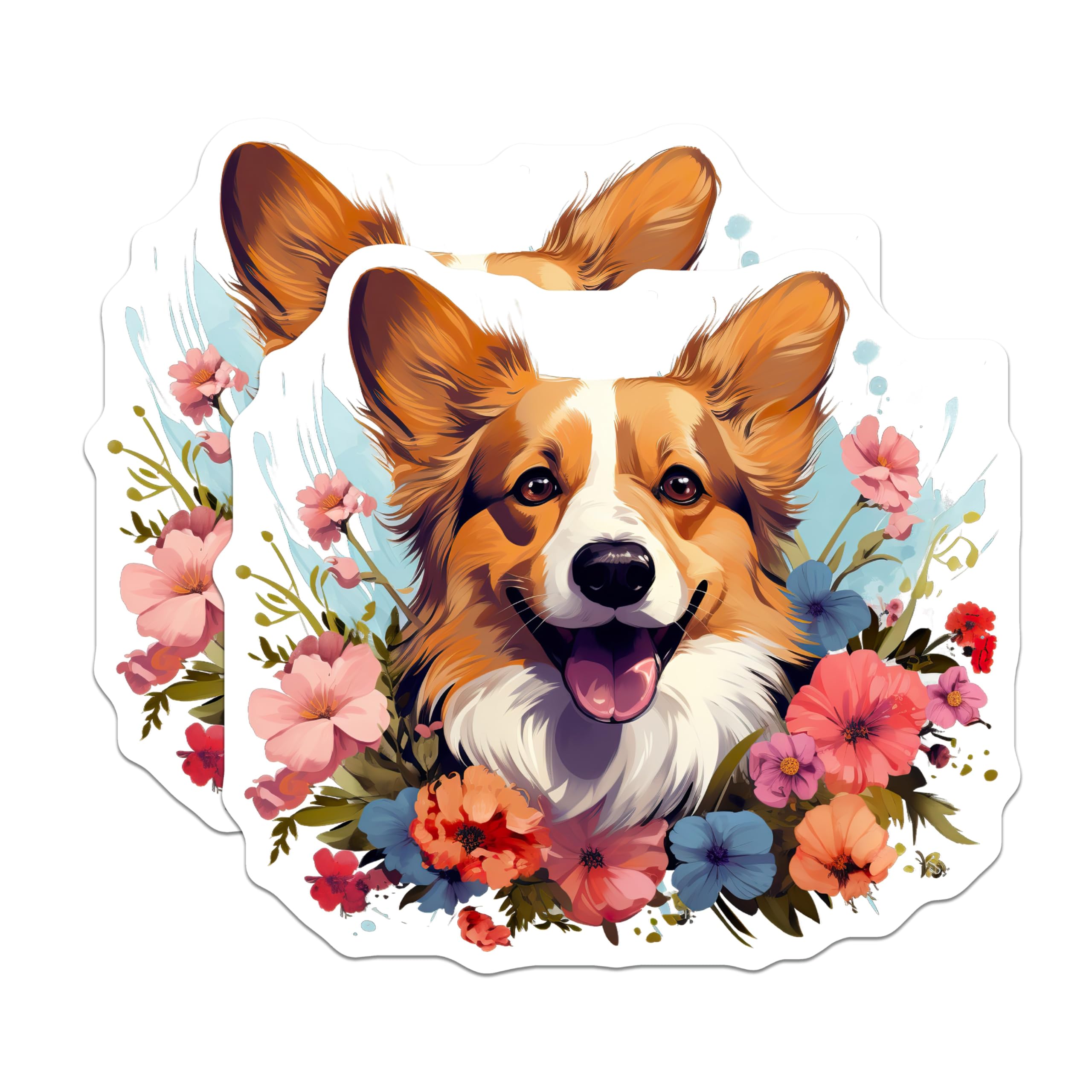 (2 Pack) Floral Corgi Magnets - Cute Dog Lover Pet Decor - Happy Puppy Refrigerator Magnets - 5 Inches On Longest Side - Thick Durable Magnet - Made in USA - MAG28689