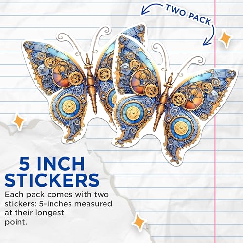 (2 Packs) Steampunk Butterfly Stickers - Aesthetic Gothic Steampunk Decals - 5 Inches On Longest Side - Premium Vinyl Decal - Sticks to Any Smooth Flat Surface - Made in USA - BMCS2328