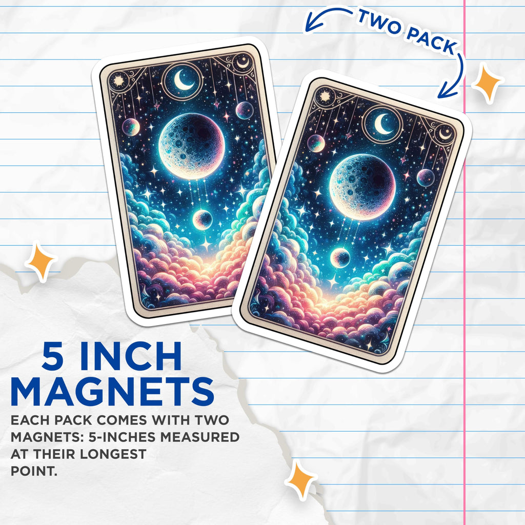 (2 Pack) Cosmic Moon Magnets - Starry Night Sky Decor - Celestial Fantasy Art - 5 Inches On Longest Side - Thick Durable Magnet - Made in USA - MAG22276