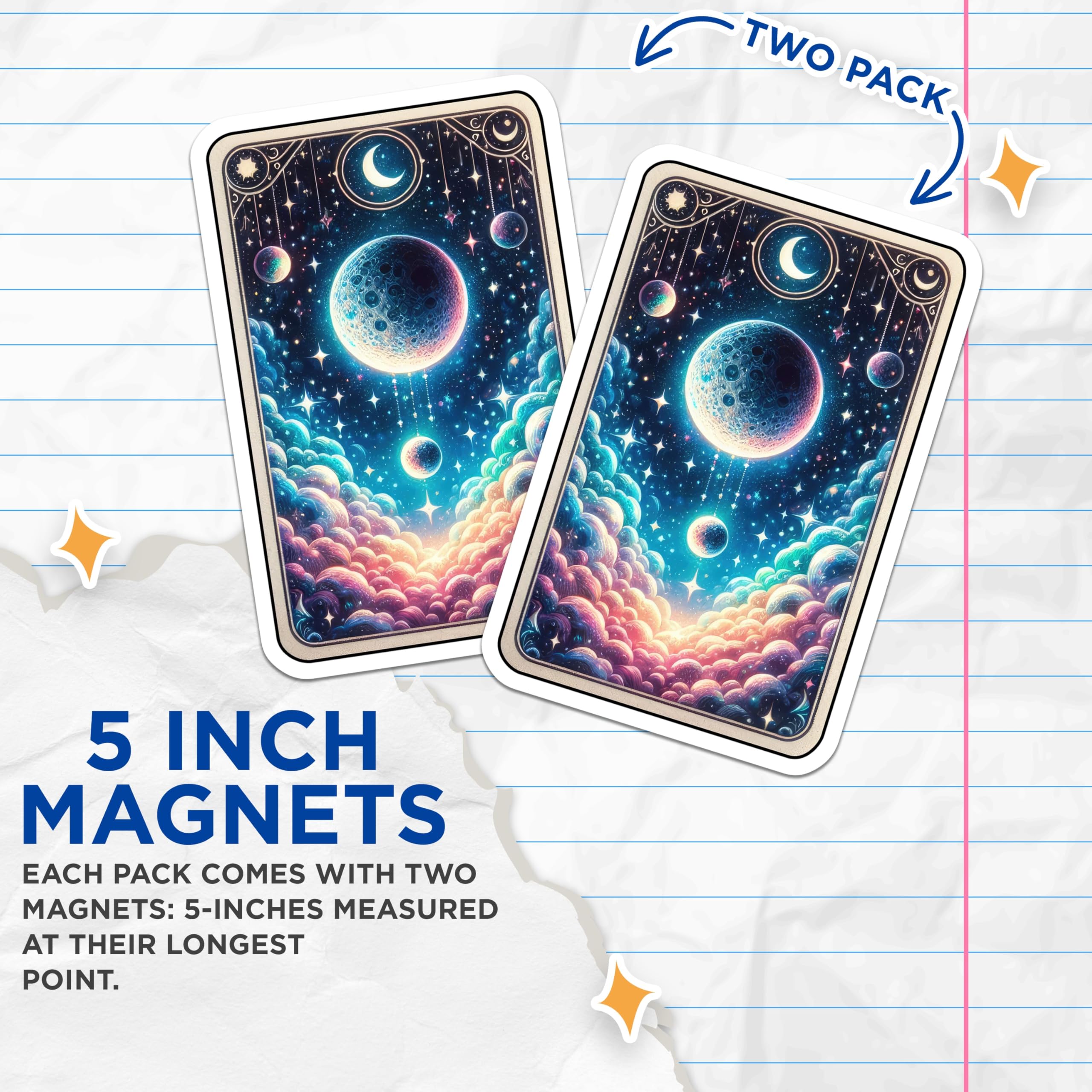 (2 Pack) Cosmic Moon Magnets - Starry Night Sky Decor - Celestial Fantasy Art - 5 Inches On Longest Side - Thick Durable Magnet - Made in USA - MAG22276