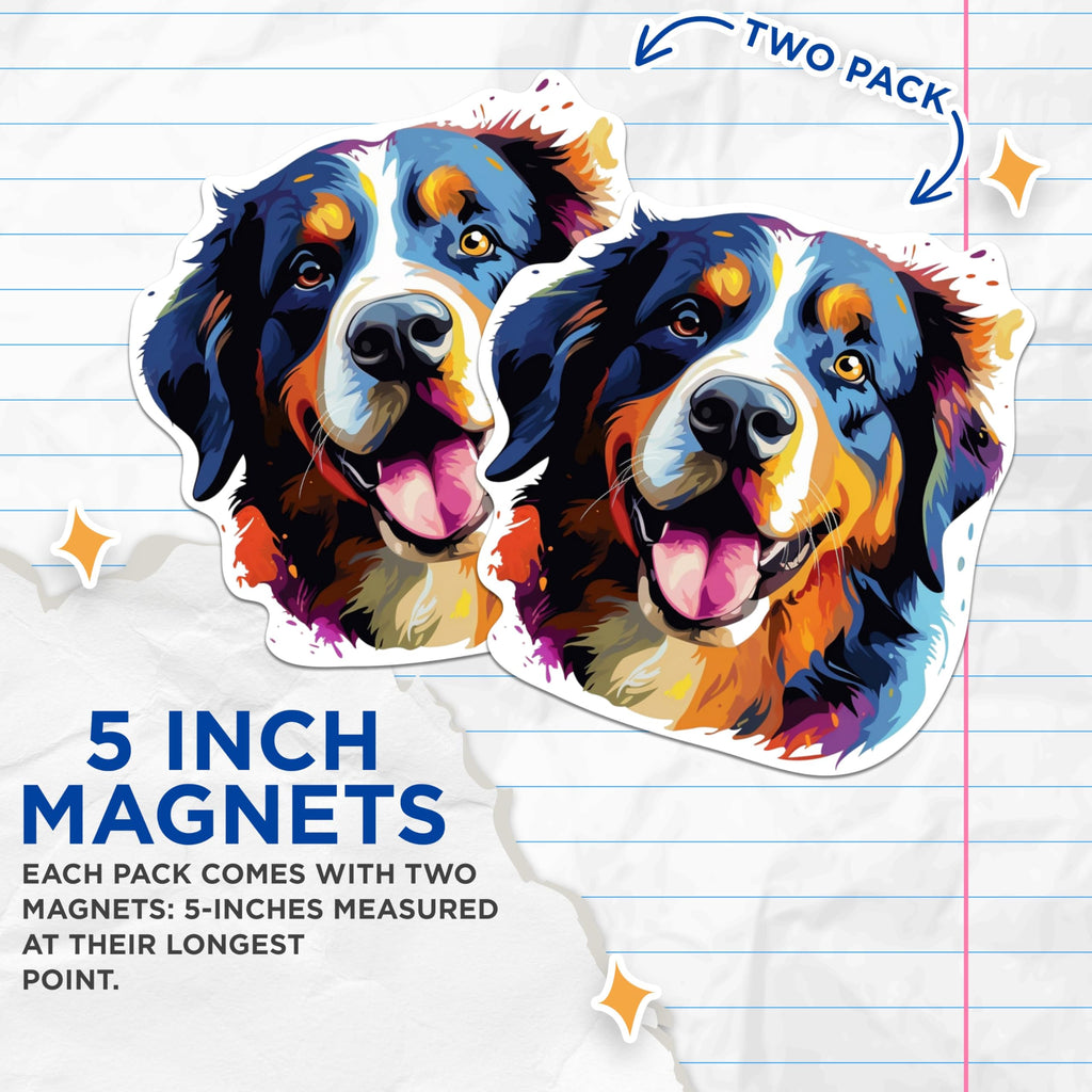 (2 Pack) Bernese Mountain Dog Breed Magnets - 5 Inches On Longest Side - Choose from Over 100 Dog Breeds - for Cars, Refrigerators, Toolboxes - Made in USA - MAG1778