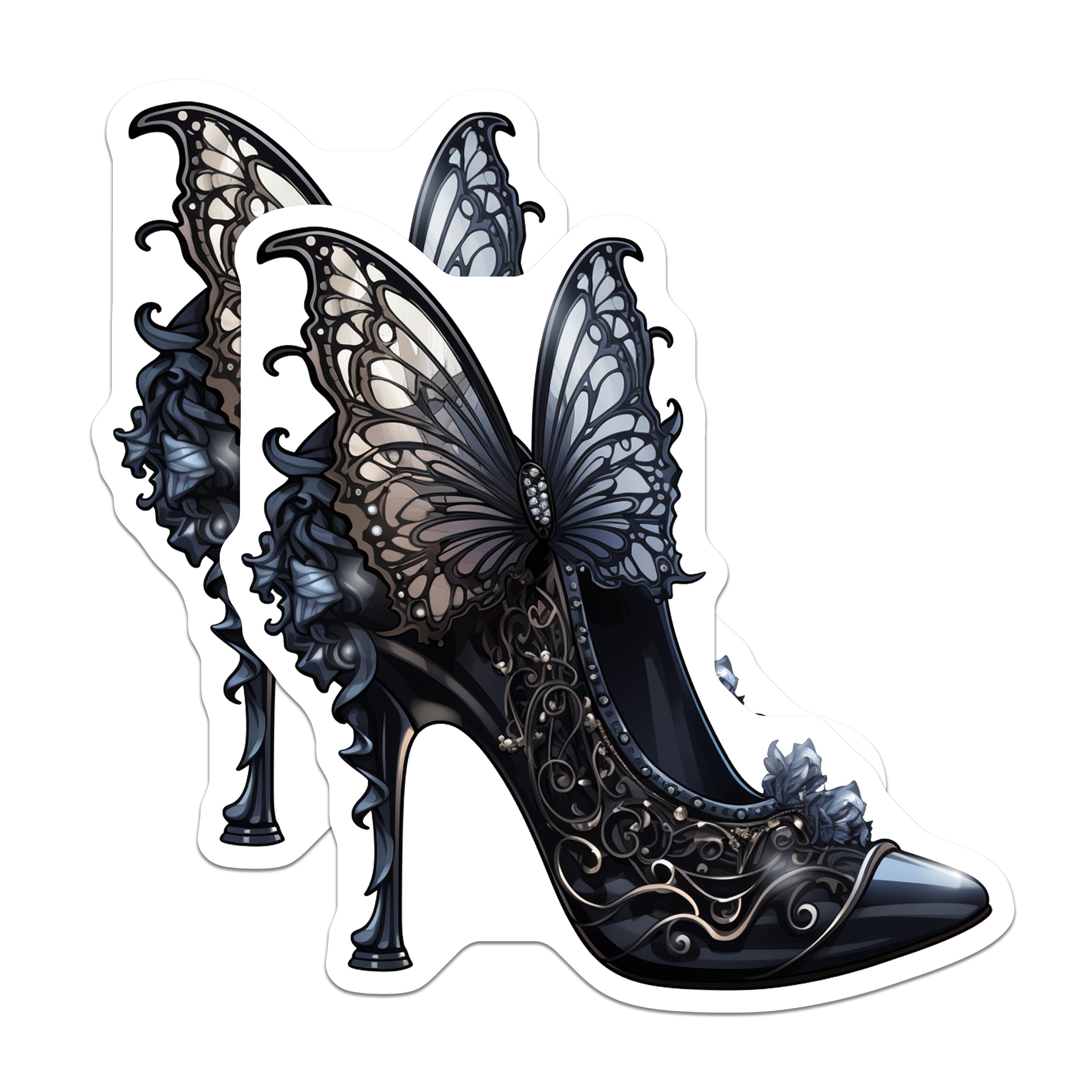 (2 Pack) Dark Fantasy Shoe Magnets - Gothic Butterfly High Heel - Whimsigoth Home Decor Accessory - 5 Inches On Longest Side - Thick Durable Magnet - Made in USA - MAG39720