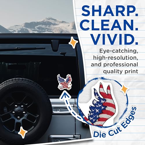 (2 Pack) American Eagle Stickers - Patriotic Flag - USA Bald Eagle Decals - 5" On Longest Side - Sticks to Smooth Flat Surfaces - Made in USA - BMCS7062