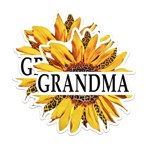 (2 Pack) Grandma Sunflower Stickers - Yellow Sunflower Decals - Floral Grandma Stickers - 5" On Longest Side - Sticks to Any Smooth Flat Surface - Made in USA - BMCS2949
