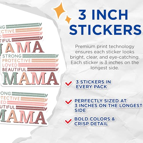 (3 Pack) Mama Decals - Strong Protective Loved - Laptop Decal- 3 Inches On Longest Side - Easy Peel & Apply - Made in USA - 3MCS5915
