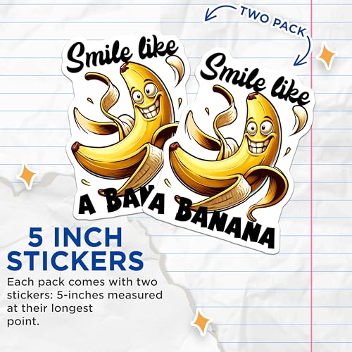(2 Pack) Smile Like A Baa Stickers - Fun Quote - Humorous Fruit Decal - 5" On Longest Side - Sticks to Smooth Flat Surfaces - Made in USA - BMCS8796
