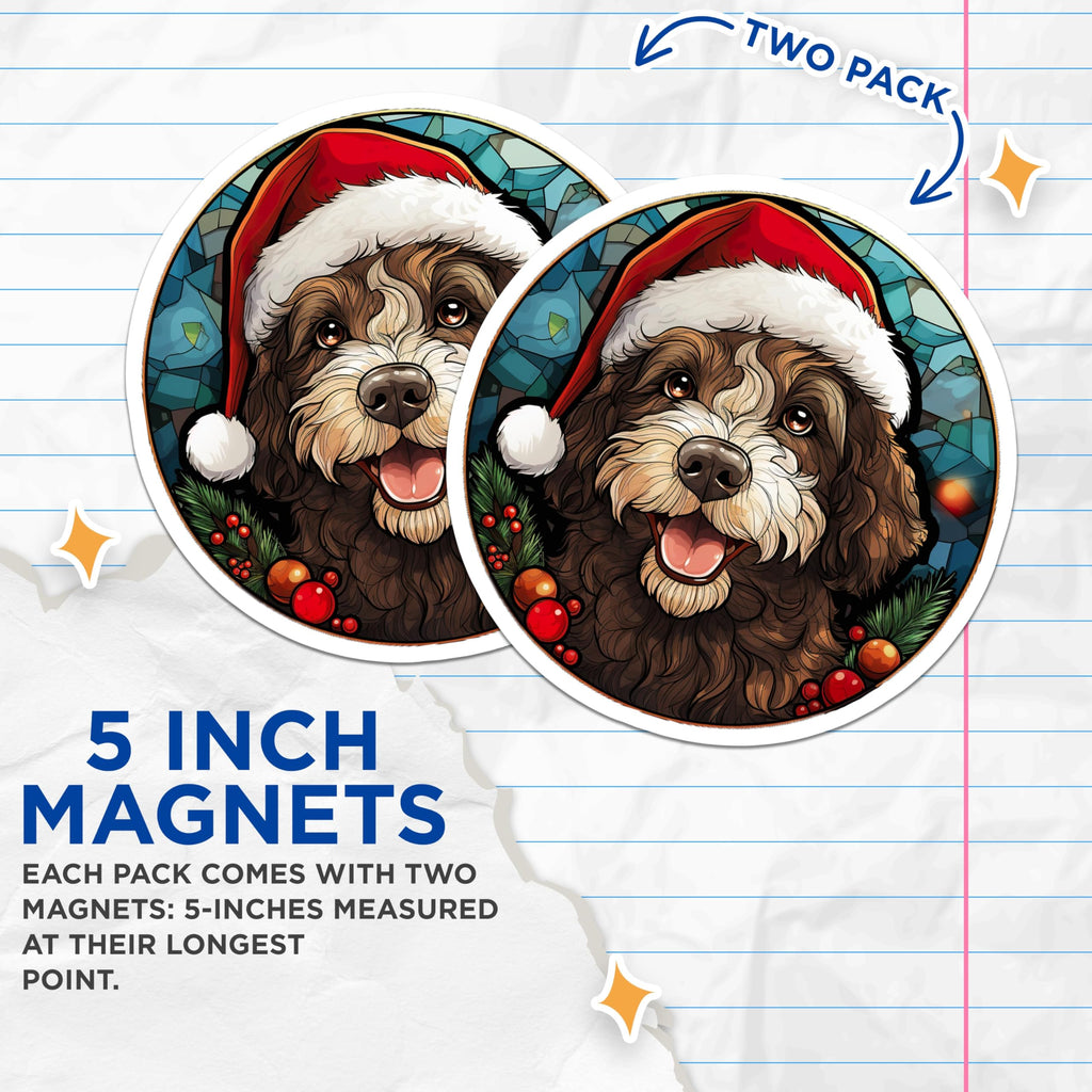 (2 Pack) Christmas Dog Magnets - Santa Hat Puppy - Holiday Canine Decor - 5 Inches On Longest Side - Thick Durable Magnet - Made in USA - MAG24262