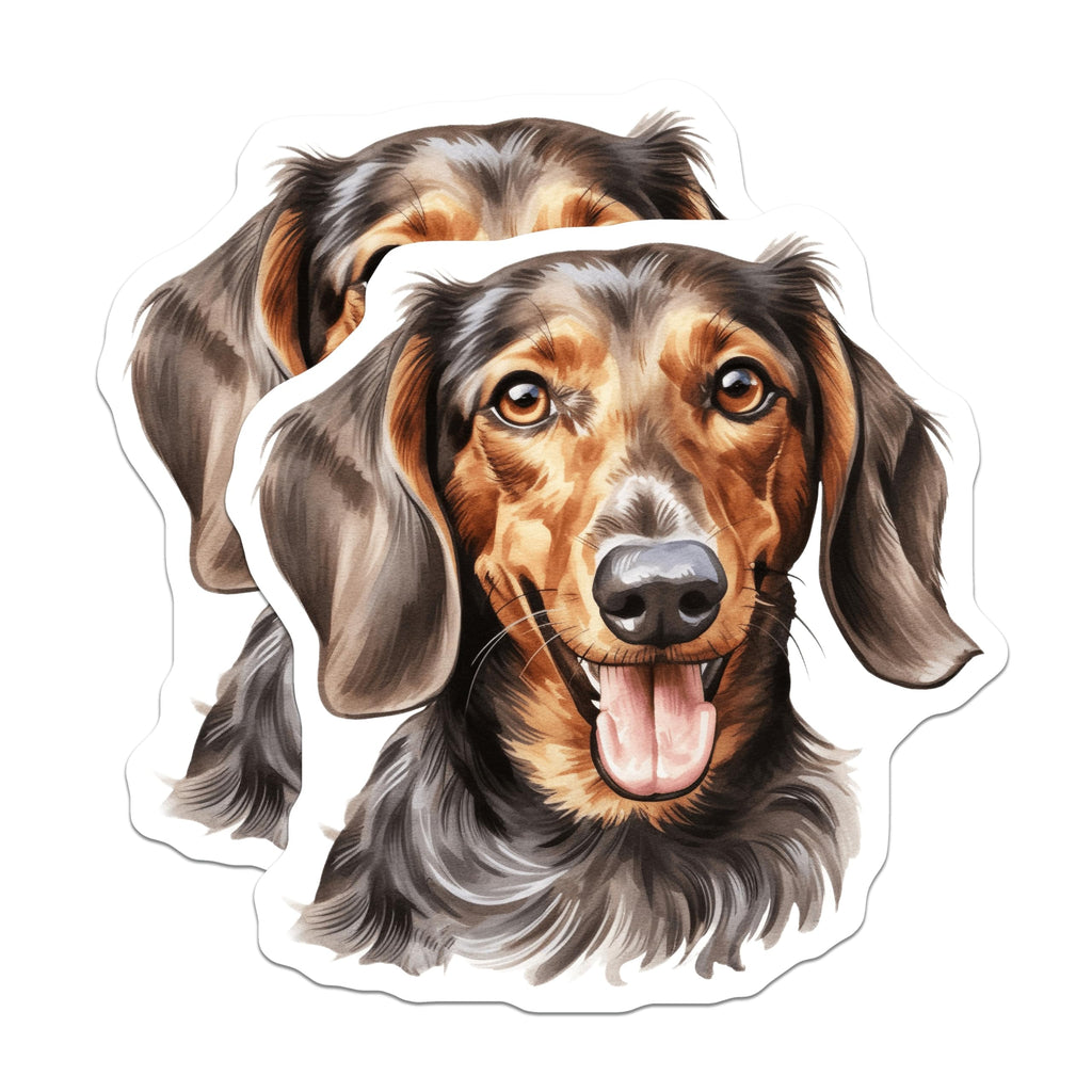 (2 Pack) Long Haired Dachshund Magnets - Happy Weiner Dog - Pet Parent Decor - 5 Inches On Longest Side - Thick Durable Magnet - Made in USA - MAG30142